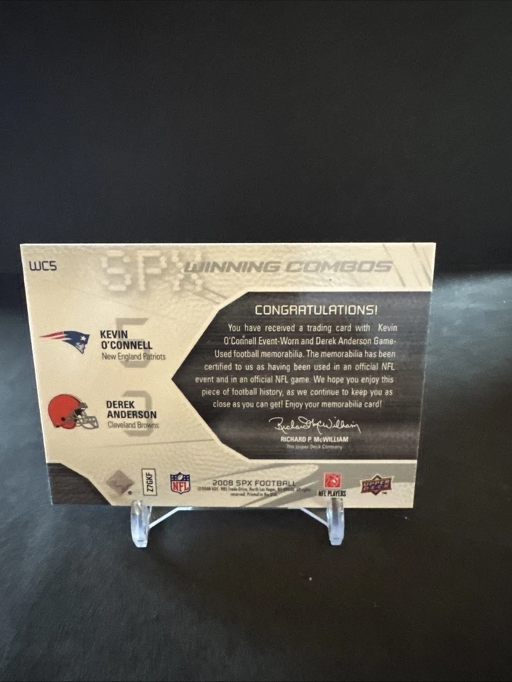 2008 SPx Numbered to 36/99 Kevin O'Connell Derek Anderson #WC5 Rookie RC NM - Image 2 of 3