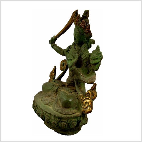 Manjushri Tara Buddha 15cm Messing Tibet Monju Weiße Tara Grüne Tara Nepal - Bild 2 von 3