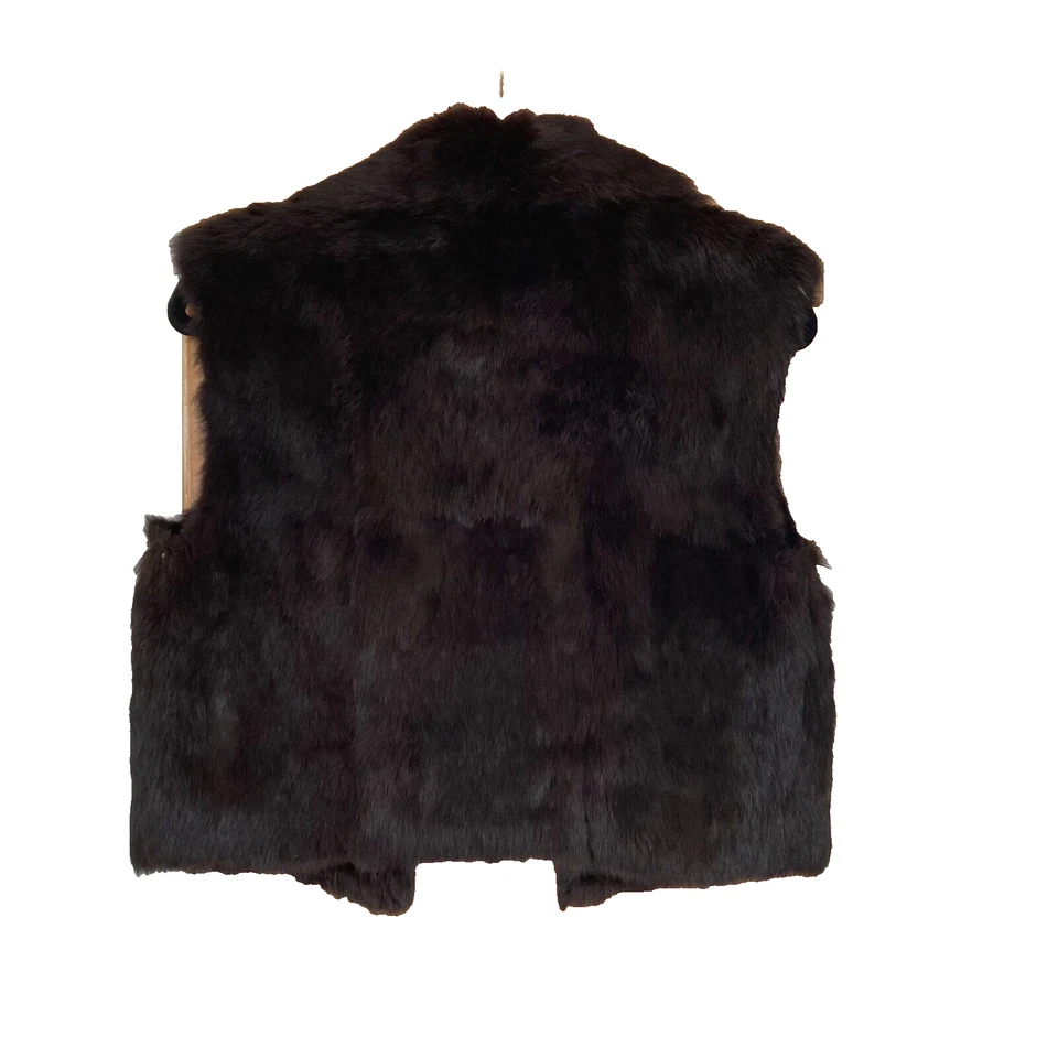 Theory Ethel B 深棕色兔子动物毛皮短保暖背心 S/less 夹克 尺寸 M — 第 3/4 张图片