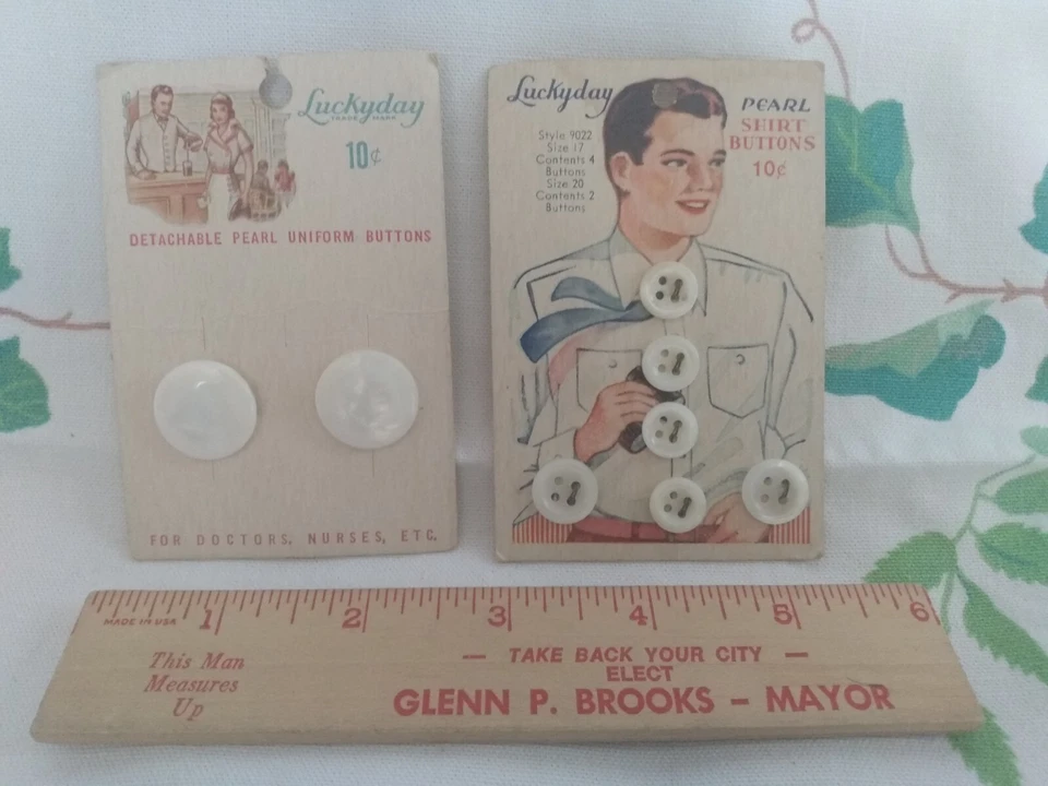 Vintage Luckyday Buttons Doctors Nurses Shirt Uniform Pearl 4 Hole Metal Shank - Image 3 of 4