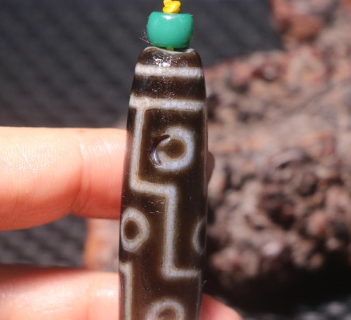 Energy Tibetan Top Old Agate Fold Line 9 Eyed Healer Pit dZi Bead Pendant Amulet - Picture 9 of 12