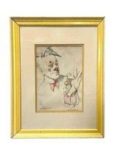 CORTLAND BUTTERFIELD  LITHOGRAPH, HAND COLORED ,clown holding clown 