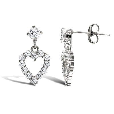 9ct White Gold Stud Earrings A Claw Set Cubic Zirconia With A Drop Outlined
