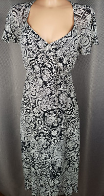Women's Stockh LM White Black Dress  Size 40 With Lining Short Sleeve