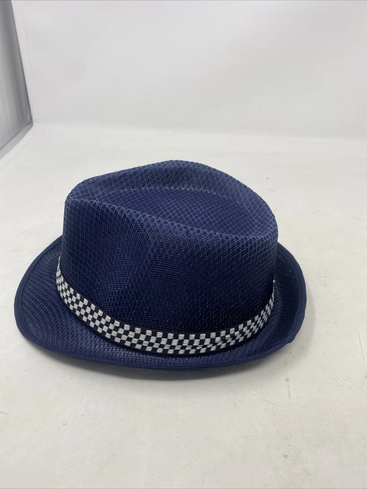 Trilby Sombrero Vestido Elegante Niños/Unisex Azul Marino y Negro/Blanco Borde 50cm Nuevo Foto 4 de 4