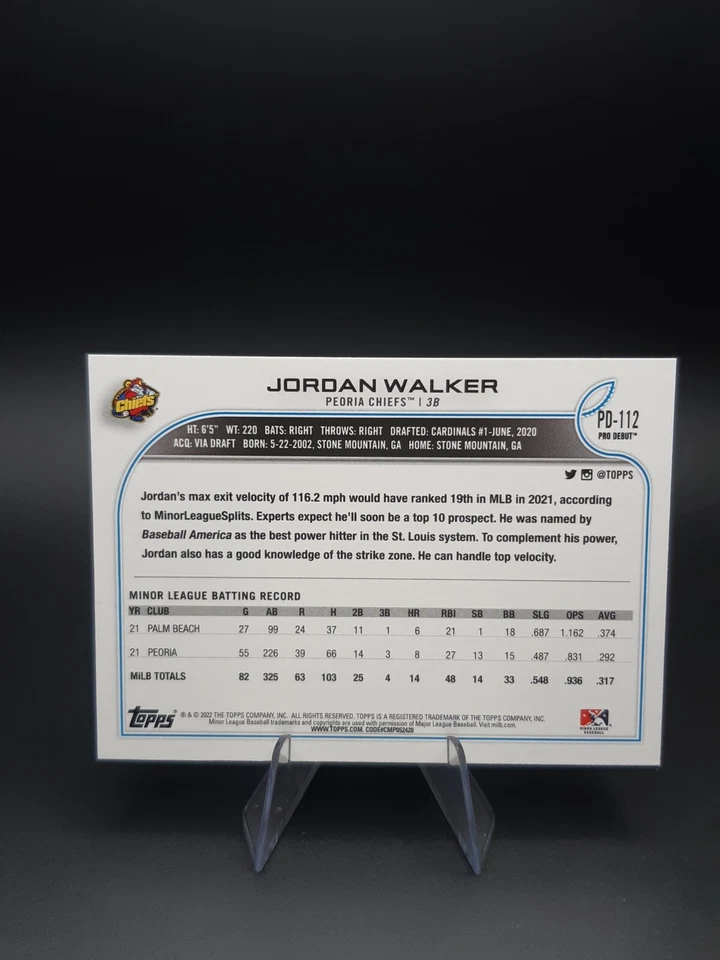 Jordan Walker 2022 Topps Pro Debut Card #PD-112 - Image 2 of 2