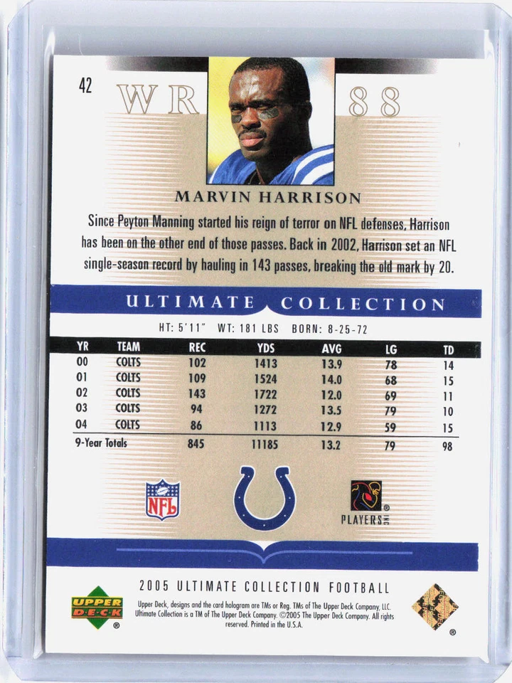 2005 Upper Deck Ultimate Collection #42 Marvin Harrison #'d /550 - Image 2 of 2