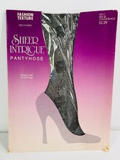 NOS VTG SHEER INTRIGUE PANTYHOSE NYLON TEXTURE DOT FLORAL SIDE DESIGN BLACK Q