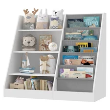 Kids Bookshelf Sling Children Bookcase White Storage Cabinet Playroom Classroom