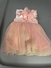  BABY GIRLS CORAL TUTU AND HEADBAND SET SIZE 0-12 MONTHS SKIRT WITH TULLE 