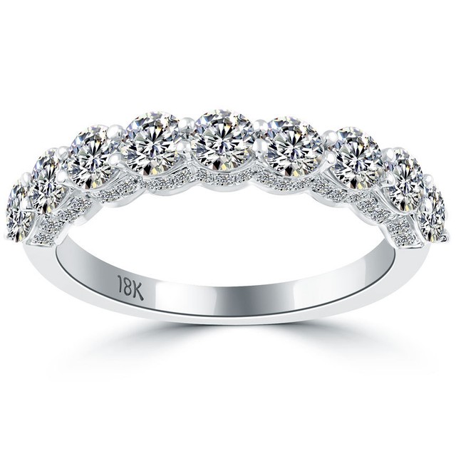 2.10 Carat F-VS Micro Pave Diamond Wedding Band 14k White ...