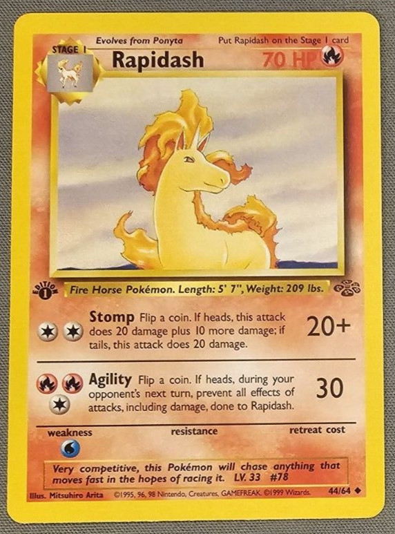 Mint/NM - Rapidash - 44/64 - 1st Edition - Jungle - Pokemon Card
