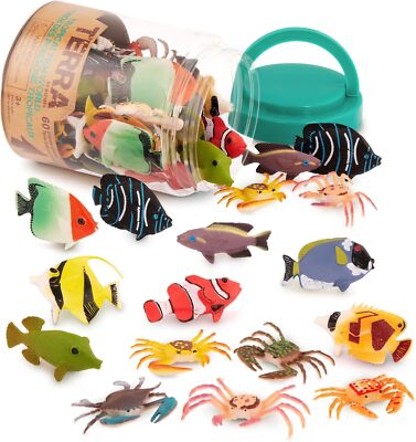Toy Tropical Fish & Crabs Storage Tube Realistic Figurines for Sensory Bin