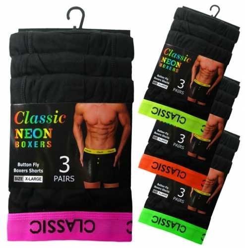 12 MEN CLASSIC BOXER SHORTS BUTTON FLY UNDERWEAR NEON COLOR DESIGN