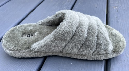 NEW UGG Australia Olive Greenish Women's Slide Real Fur Warm Slippers Size 9 - Picture 2 of 5