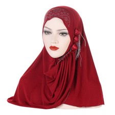 Pull On Hijab Women Amira Scarf Caps Muslim Turban Head Wrap Shawl Islamic Stole