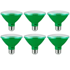 Sunlite 6Pk Green LED PAR30 Reflector Light Bulb, 5W, Medium Base, Dimmable