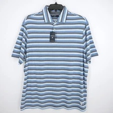 Cremieux Classics Men's Polo Shirt XL Blue White Striped 100% Cotton NWT $79.50