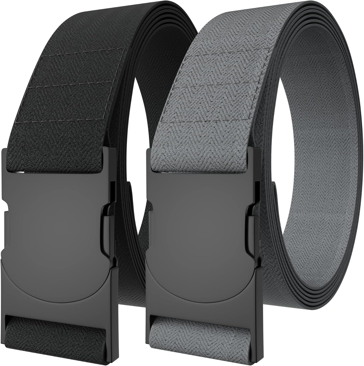 2-Pack Heavy Duty Nylon Stretch Belts with Adjustable Buckle & Comfort Fit