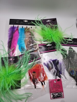 Hair Feathers Extensions Bright Multicolor Packaged Crimp Peacock Red Pink Green