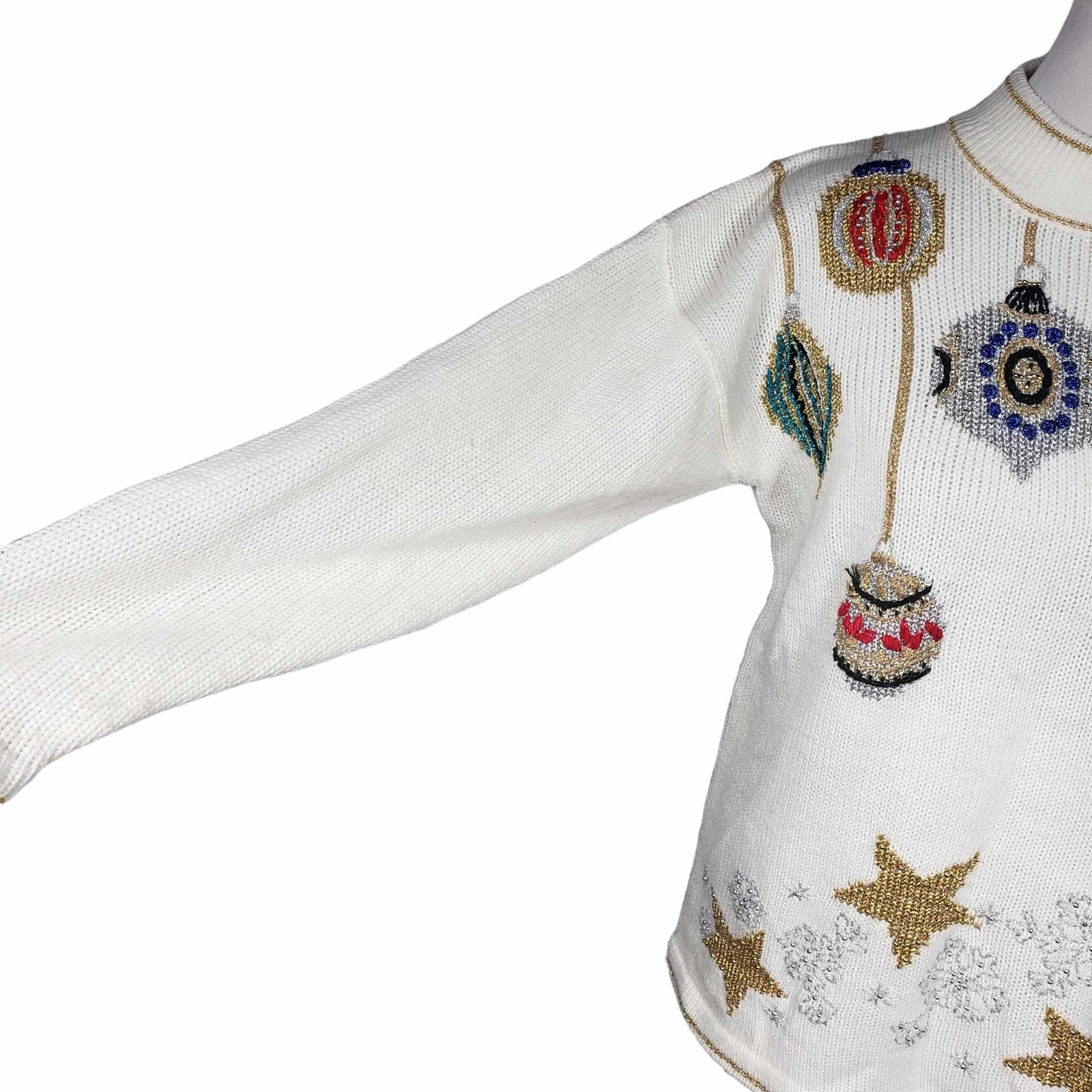Dana Scott size Large White Gold Holiday Ugly Christmas Knit Sweater