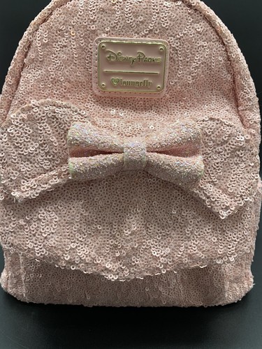 Disney Loungefly Millennial Pink Sequins Mini Backpack- Original Logo Rare HTF - Picture 3 of 17