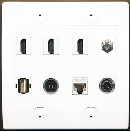 RiteAV 3 Port HD 1 Coax Cable TV USB Digital Optical Ethernet 3.5mm Wallplate - Afbeelding 1 van 1