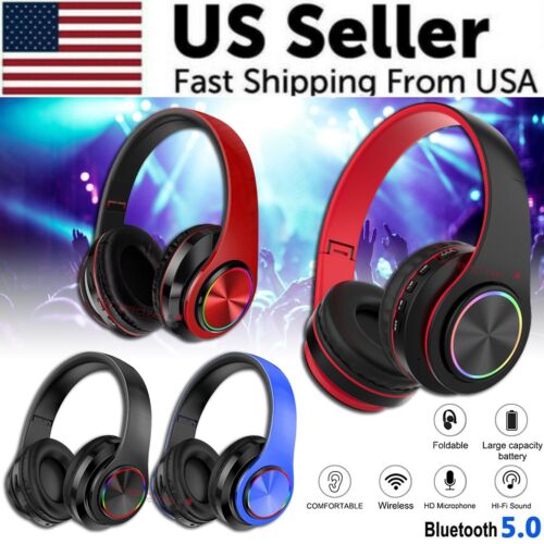 Super Bass Wireless Bluetooth Headphones Foldable Stereo Earphones Headsets Mic  - Picture 1 of 23