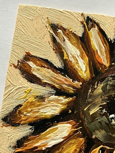 Sunflower Oil Painting Miniature Floral Original Signed Artwork Ukrainian Artist - Picture 6 of 6