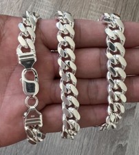 10mm REAL 925 Solid Miami Cuban Sterling Silver HEAVY Chain Necklace Bracelet