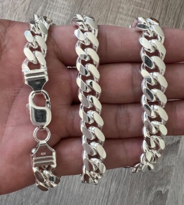 10 mm ECHTE 925 Massiv Miami Kubanisches Sterlingsilber SCHWERE Kette Halskette Armband