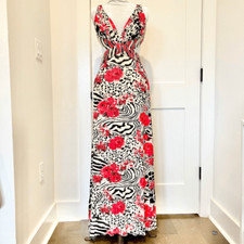La Femme Women s Size 0 Floral Print Open Back Formal Gown Maxi Dress Red Prom