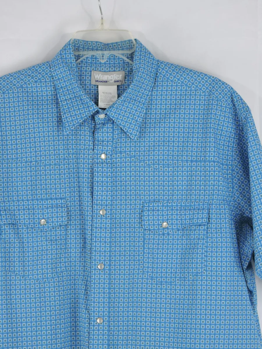 Wrangler W Rancher Shirt Blue Size XL Short Sleeve Snap Front Cotton Poly  Blend