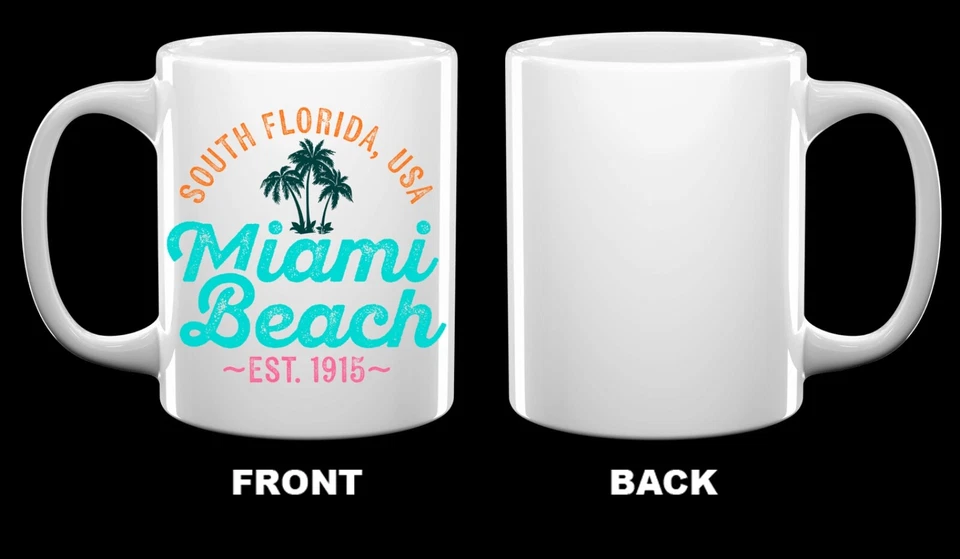 Taza de cerámica recuerdo de vacaciones Miami Beach Florida 11 oz Foto 2 de 2