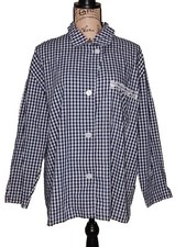VTG Victoria's Secret Gold Label Women's M Navy Plaid Button Up Pajama Shirt