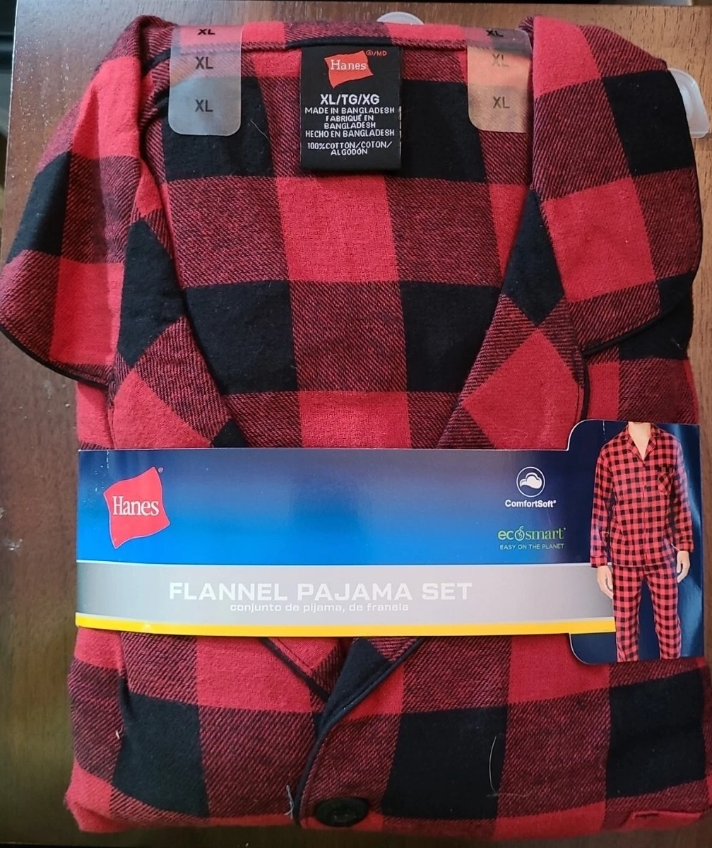 Hanes Mens Flannel Pajama Set Top Pants PJs Comfort Soft Size XL