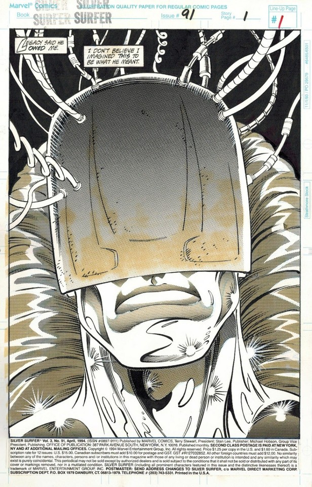 RON LIM SILVER SURFER #91 ORIGINAL COMIC ART PAGE 1 FULL SPLASH MARVEL COMICS Comic Art