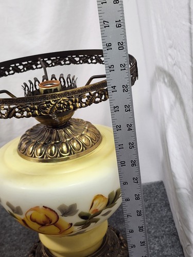 Huge Victorian Gone With the Wind Hurricane Amber Double Globe Rose Parlor Lamp - Picture 15 of 17