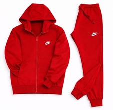 Men's Red Fleece Tracksuit Full Set Hoodie  Joggers Sweatpants Gym Activewear