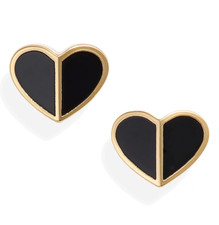 Kate Spade W1202 Gold Tone Black Enamel Heritage Spade Small Heart Stud Earrings