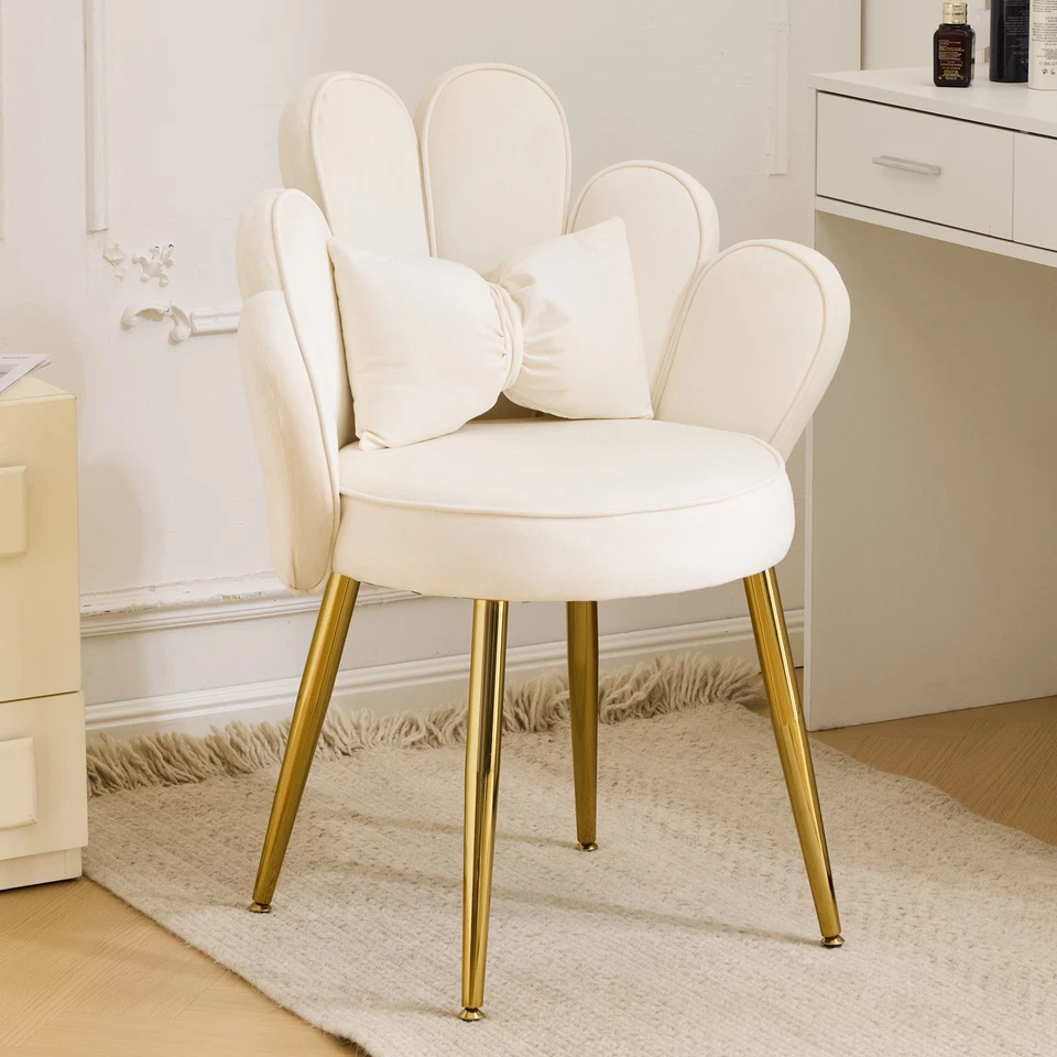 Petal Makeup Vanity Chair with Back Comfy Makeup Ch with Ajustable Gold Legs