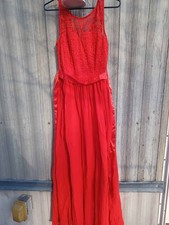 Sleeveless Dress Red Lace Chiffon Long Berylove Evening Gown Satin Patty prom M