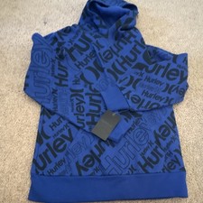 Hurley Boys Pullover Hoodie Size L Blue/Black Graphic Print Logo Hooded