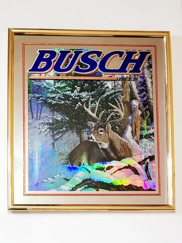 VTG BUSCH BEER WHITETAIL 3D MIRROR SIGN-1998--BEECO ANHEUSER BUSCH 18" X 16"