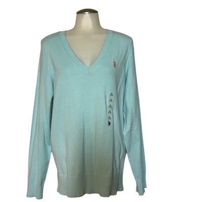 US Polo Assn Womens V Neck Long Sleeve Sweater Light Blue XL. NEW w/ tags Nice!!