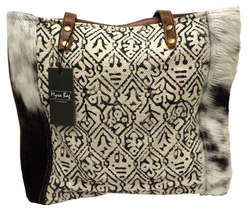 MYRA BAG Cotton Rug Tote Upcycled Canvas, LEATHER, Hair-On. BOHO, Chic. Life