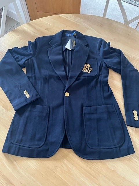 Polo Ralph Lauren Ladies Navy/Gold Monogram Double-Knit Blazer BNWT rrp £349
Opens in a new window o