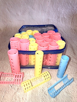 28 Plastic Hair Curlers with Snap on Covers Small, Medium, Large New