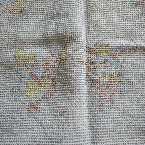 Vintage Waffle Weave Thermal Baby Blanket Blue Trim Kittens Puppies 40 x 33 - Picture 6 of 9