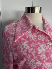 Vintage 70s Pink Floral Button Front Polyester Shirt with Dagger Collar DISCO